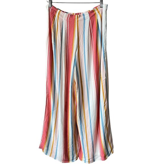 Sadie & Sage Pants - Sadie & Sage Summer Beach Resort Striped Wide Leg Pants Coral Blue Size Large